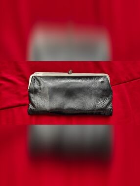 Hobo Classic Black Leather Wallet with Silver Frame